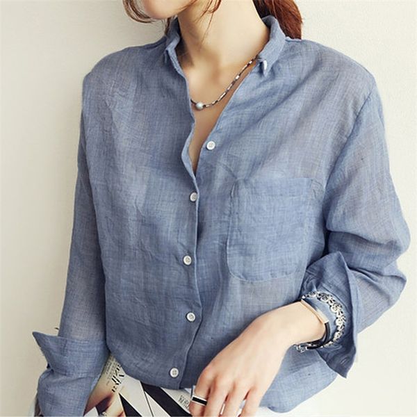 Chemisier femme feminino tops moda linho de verão branca camisa feminina de manga longa roupas coreanas Roupas Roupas femininas 220720