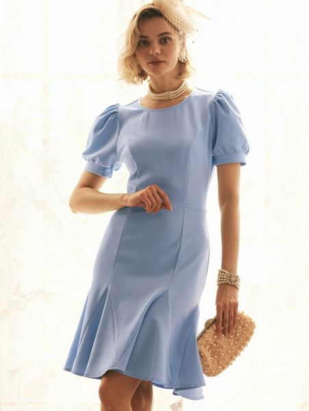 

miusol puff sleeve godet hem dress j2vz#, Black;gray