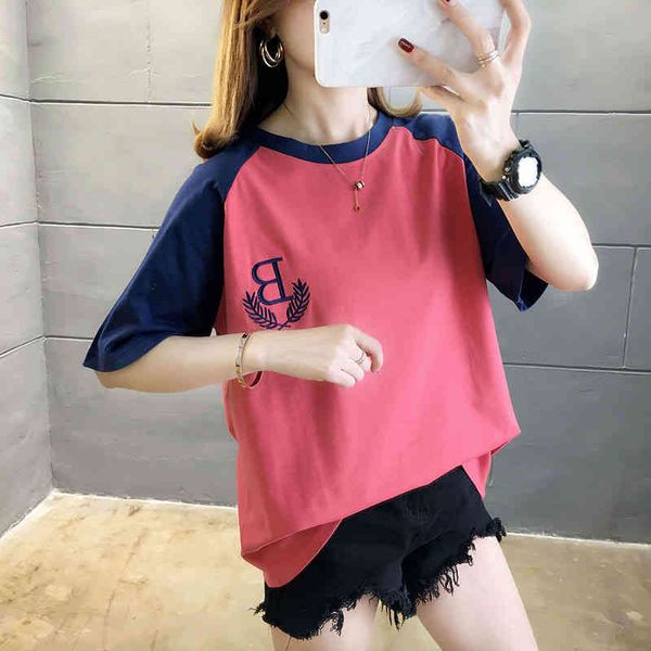 

spring and summer new trend embroidery casual round neck insert color short sleeve t-shirt women, White