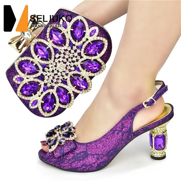 

2022 summer new high heels pointed fish mouth buckle shoes with heavy industry rhinestone bag european and american shoe bag set, Black