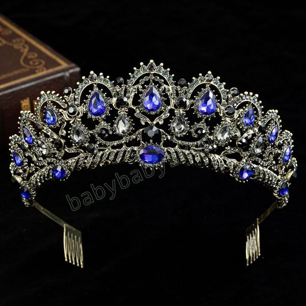 

retro bronze teal crystal bridal tiaras crown rhinestone pageant diadem veil tiara combs wedding hair accessories, Slivery;white