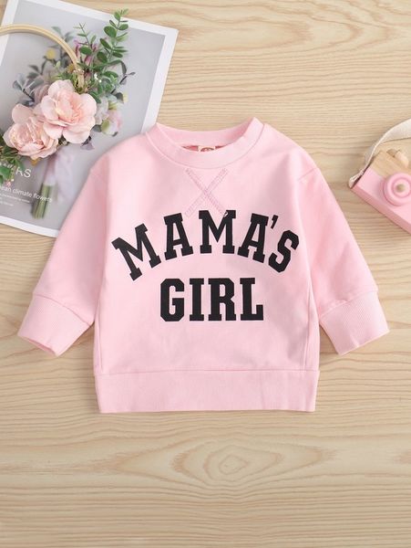 

baby round neck letter graphic pullover she, Black