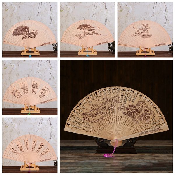 Articoli per feste Artigianale in legno pieghevole ventaglio femminile intaglio del legno ventaglio antico in legno di sandalo regalo di nozze signora in stile cinese LK001180