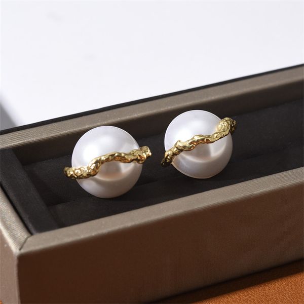 

retro strip lava hemisphere pearl stud earrings female simple temperament advanced daily all-match jewelry gift accessories, Golden;silver