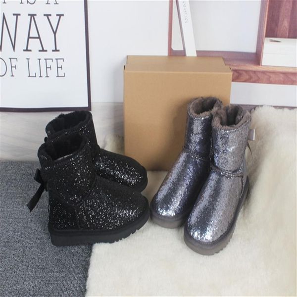 

kids boots wgg genuine leather australia girls boys ankle winter boot for baby shiny mosaic shoes warm ski toddler fashion new bot3428, Black;grey