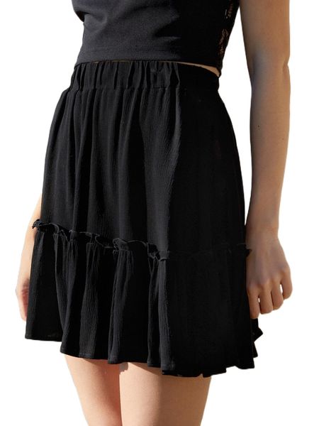 

high waist ruffle hem skirt n68e#, Black