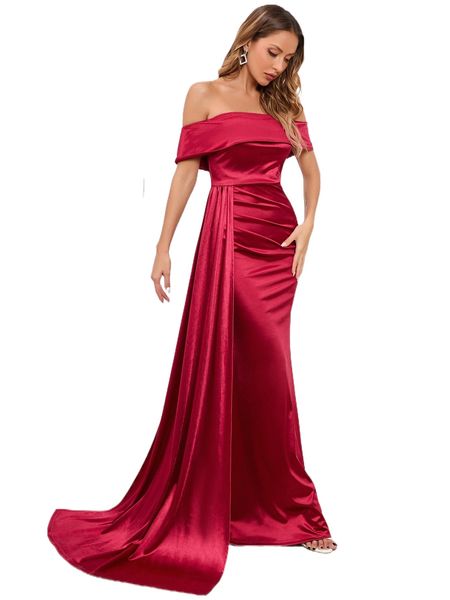 

off the shoulder draped satin bridesmaid dress 10p8#, White;black