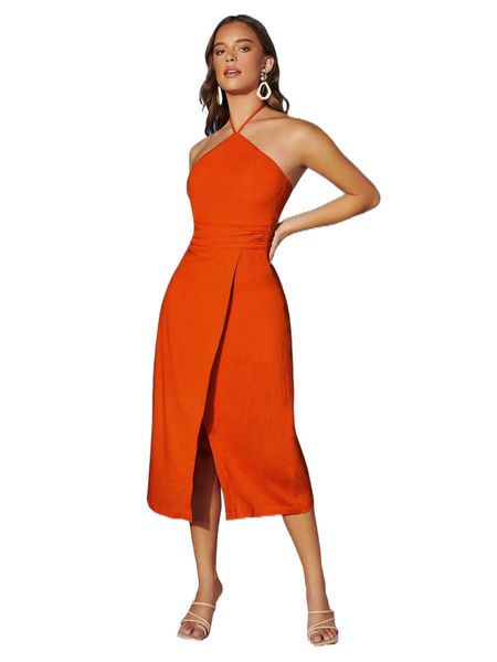 

tie backless wrap ruched halter dress d1od#, Black;gray