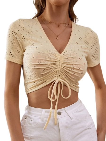 

drawstring ruched front schiffy crop 50mx#, White