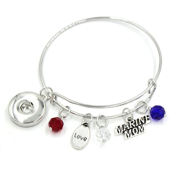 

wholesale new arrival mom mother gifts marine mom bracelets 18mm snap jewelry expandable wire bangle liobonar snaps buttons charms mother&#0, Golden;silver