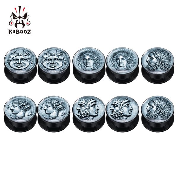 

kubooz acrylic retro portrait suit ear tunnel plugs piercings gauges body jewelry earring piercing expander wholesale 6-25mm 200pcs, Silver
