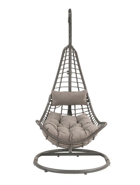 

terrace hanging chair with stand grey fabric and charcoal wicker 45105