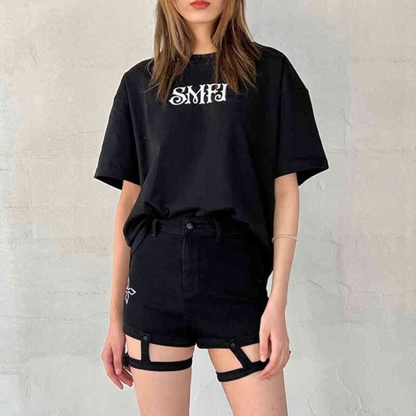 

high-quality women's clothing independent designer brand smfk branding tee / midnight black, White
