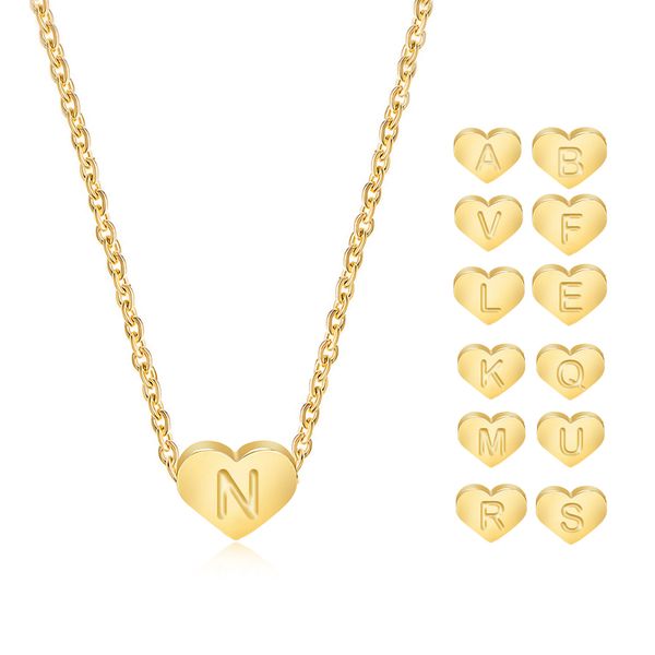 

initial necklace stainless steel heart shaped pendant gold plating 26 letter necklace for mom baby girl, Silver