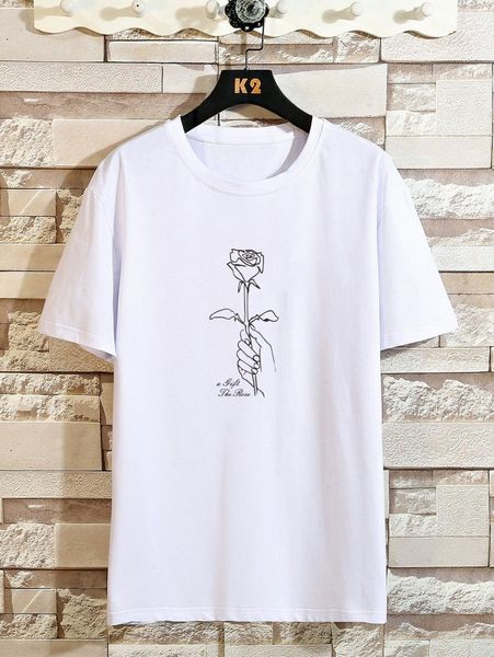 

romwe guys slogan floral & hand graphic tee l446#, White;black