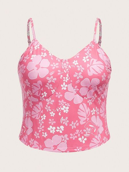 

plus floral print cami g5ff#, Black