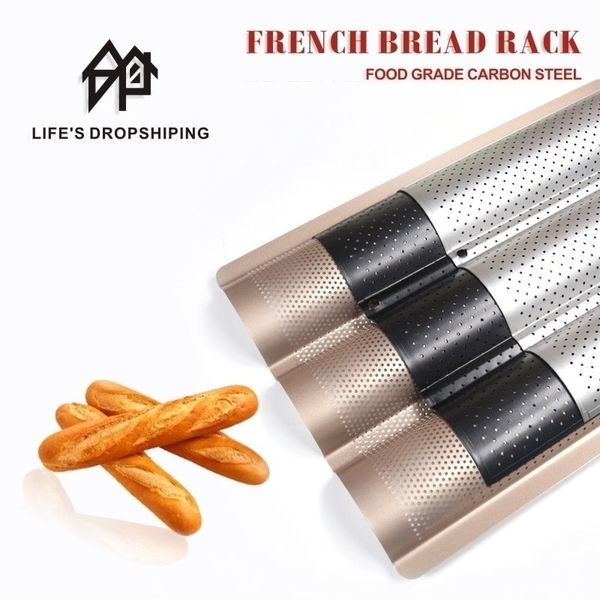 234 ranhura aço carbono aço francês pão assado onda de bandeja de bandeja de bandeja de baneeta panelas pan ferramentas y200612