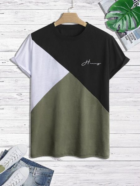 

men letter graphic cut and sew tee h9aq#, White;black