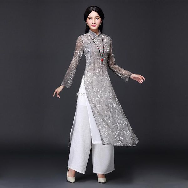 Ethnische Kleidung Aodai Vieam Cheongsam Qi Pao Chinesisches Kleid für Frauen Traditionelles Baumwollleinen Blumenmuster Elegant Ao Dai Orientalisches Qipaoethnisch