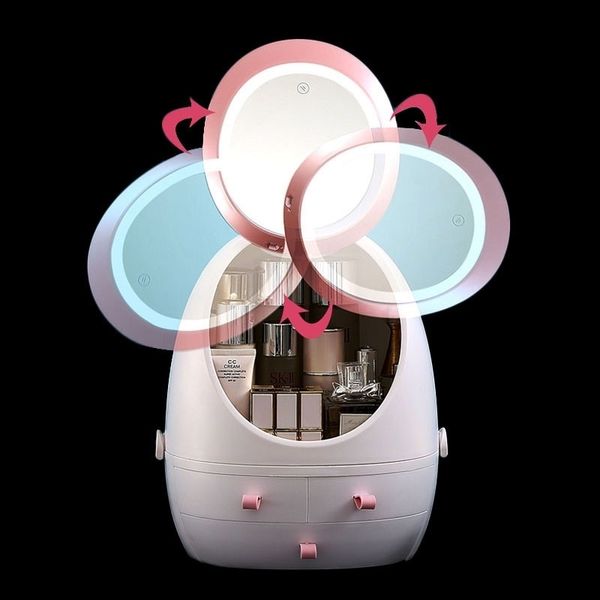 

fashion led light hd mirror cosmetic storage box women travel beauty toiletry kits makeup organizer dustproof cosmetic bag cases y200714, Blue;pink