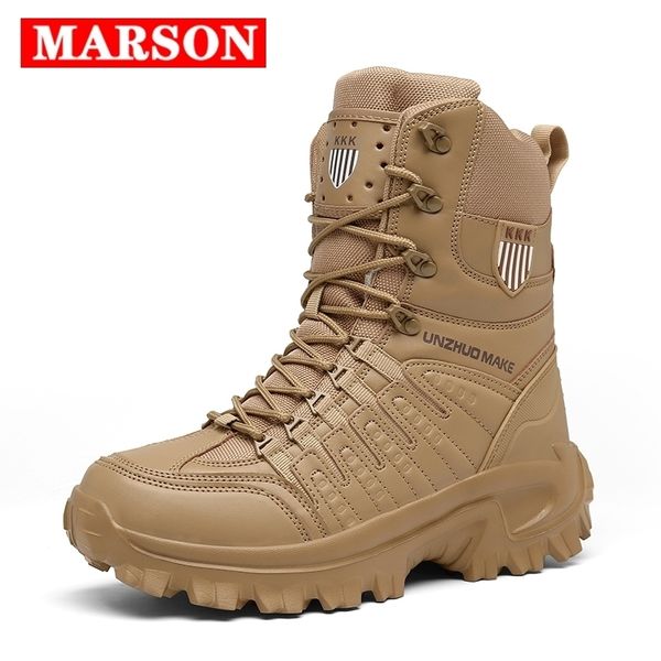 Novos homens de alta qualidade botas de couro militar botas especiais força tática deserto combate botas masculinas sapatos externos Botas de tornozelo 210315