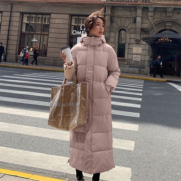 

stand collar parka winter women's coat oversize female hooded long down cotton jacket ladies autumn new fashion lj201021, Black