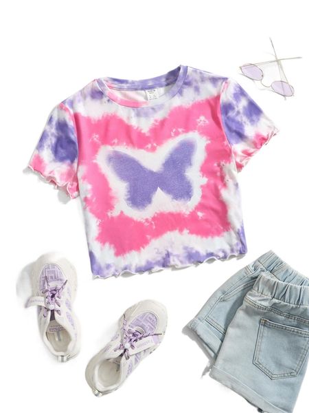 

plus tie dye butterfly print lettuce trim tee g2ch#, Black