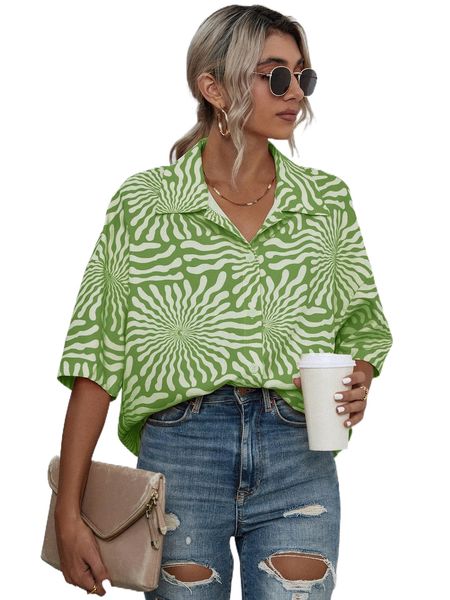 

yin & yang print drop shoulder shirt 442c#, White