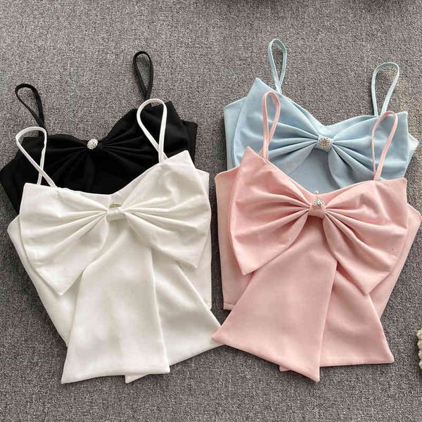 

women's tanks & camis french careful machine large bow short suspender shirt women's 2022 niche versatile zipper back vest e9qk, White