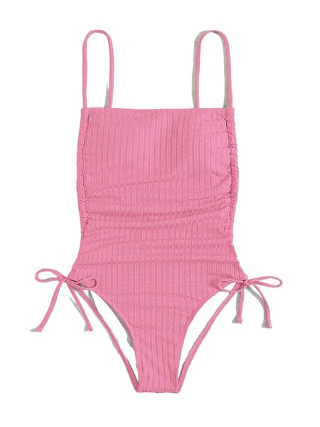 

plain drawstring one piece swimsuit l7kz#, White;black