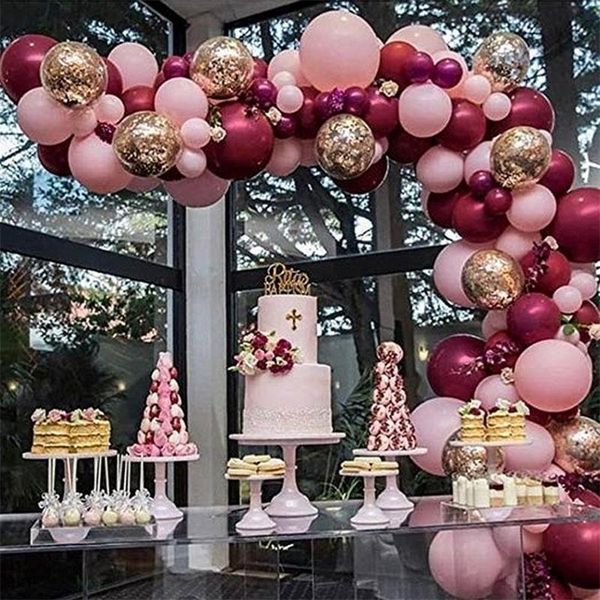 109pcs balões bordôs confete de ouro rosa balões guirlanda arco kit de aniversário de casamento de chá de chá de bebê de aniversário decoração t200526