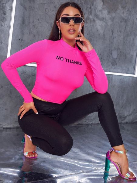 

no thanks graphic long sleeve crop u1o3#, White