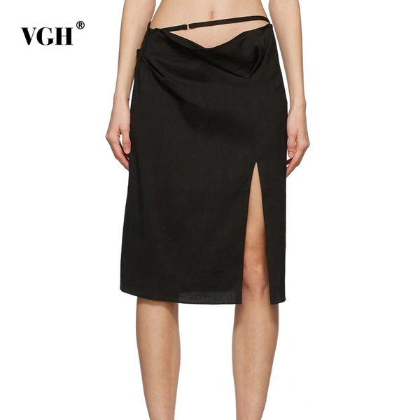 

black lace up skirt for women high waist split asymmetrical bodycon midi skirts female summer fashion clothing 210507