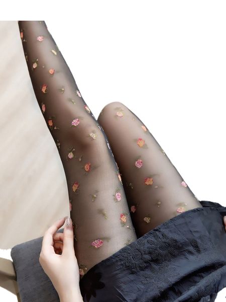 

romwe floral pattern tights y3p3#, Black;white