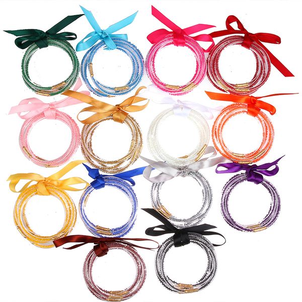 5 PCS/Set Bowknot Bilezikleri Glitter Bangles Partisi Kızlar Tüm Hava Yığın Silikon Bilezik Moda Aksesuarları