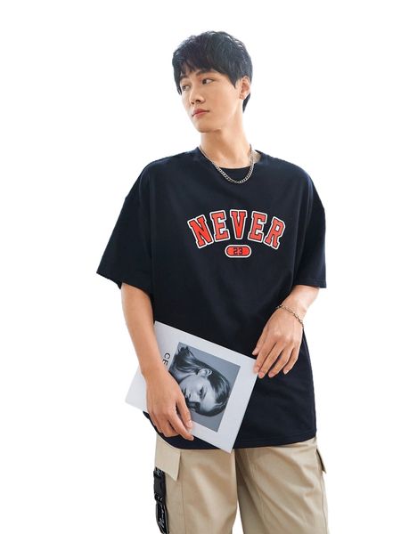 

men letter graphic drop shoulder tee w614#, White;black