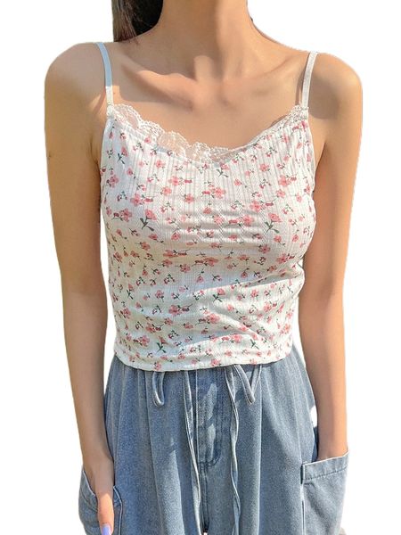 

dazy ditsy floral contrast lace cami x7ea#, White