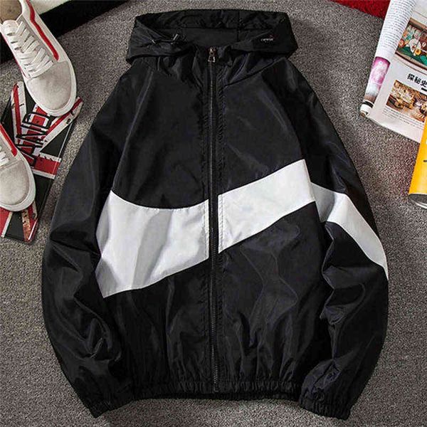 

new men spring fall thin hoodies coats long sleeves color block zipper hooded sweatshirts jacket male black /white/ gray outwear t220816, Black;brown