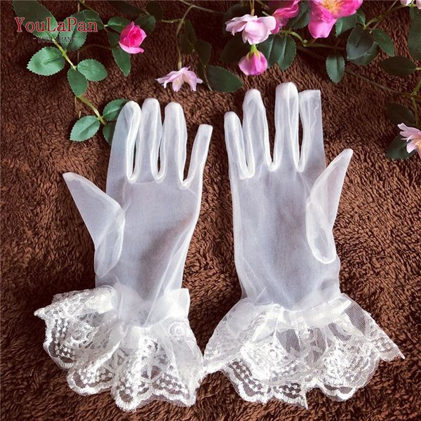 

youlapan m07 1 pair short lace bow bridal gloves wedding accessories party women dance party wedding gloves finger guantes, White