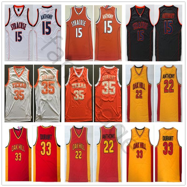 

ncaa syracuse orange carmelo #15 anthony oak hill high school 22 anthony 33 durant texas longhorns kevin 35 durant college basketball jersey, Black;red