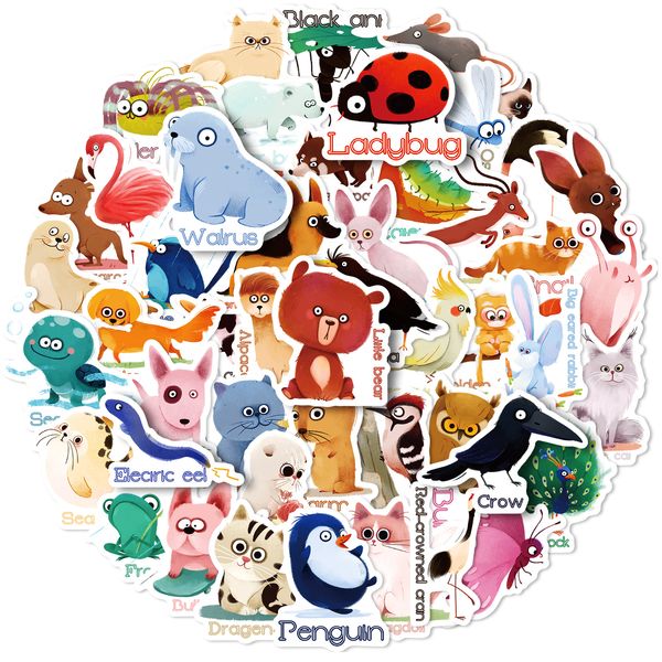 50pcs animali adesivi fai da te poster graffiti skateboard impermeabile per snowboard laptop bagagli moto casa decalcomania regali per bambini