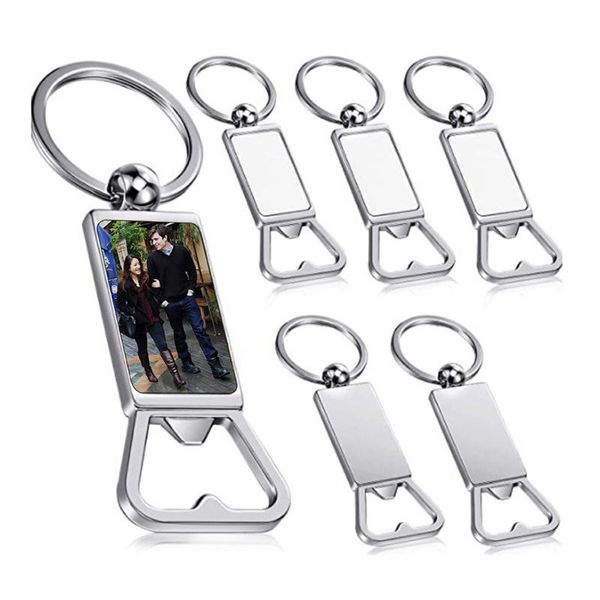 Sublimação em branco abridor de garrafa keychains de metal anéis em branco anéis retângulo transferência de calor de alumínio personalizado