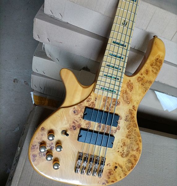 

5 strings left handed electric bass guitar with burl maple veneer abalone inlay