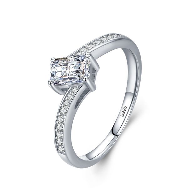 

925 sterling silver ring engagement propose wife mother australian women rectangle design zircon jewel wedding rings jewelry for lady, Slivery;golden
