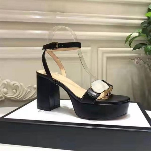 

classic high heeled sandals coarse heel leather suede woman shoes metal buckle for parties occupation sandals size35-422624, Black