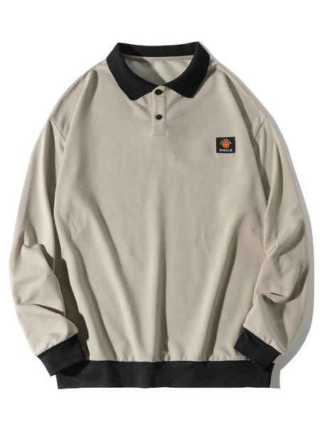 

men contrast polo neck patch detail sweatshirt i80c#, Black