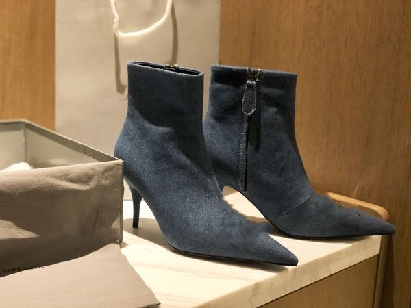 

high heeled boots autumn winter coarse heel women designer shoes printed desert boot real leather zipper 0822, Black