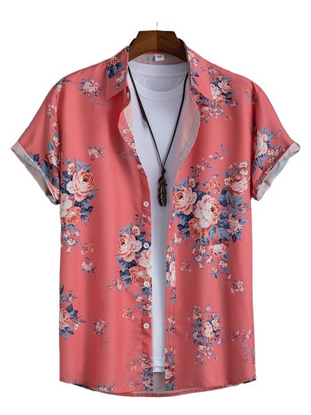 

men 1pc floral print shirt a8a8#, White;black
