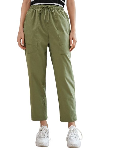 

drawstring waist slant pockets pants e8sr#, Black;white
