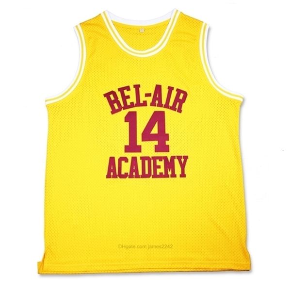 Nikivip The Fresh Prince Of Bel-Air # 14 Will Smith Maglia da basket Academy Movie Version Giallo ricamato cucito Taglia S-3XL